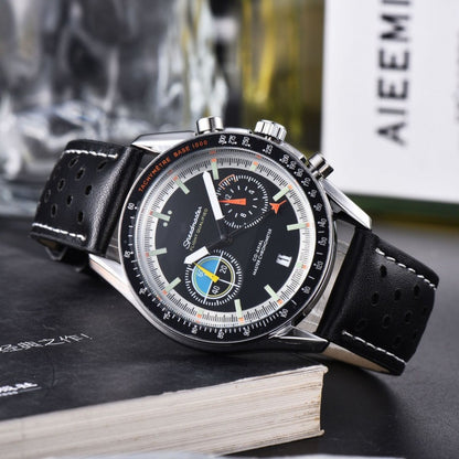 Men's Quartz Watch With Stainless Steel Strap And Horseshoe Buckle, Round Dial Featuring Ordinary Glass Mirror And Pointer Display
