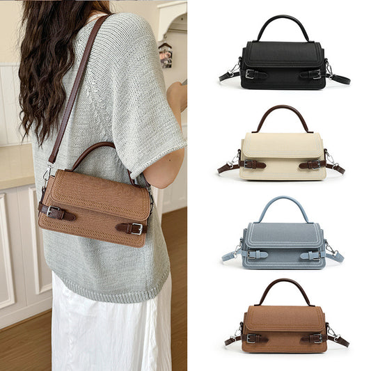Solid Color Square Bag For Women In PU Leather With Top Handle, Perfect For Spring And Summer