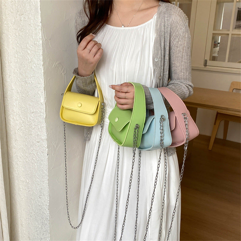 Solid Color Square PU Leather Shoulder Bag For Women With Chain Strap
