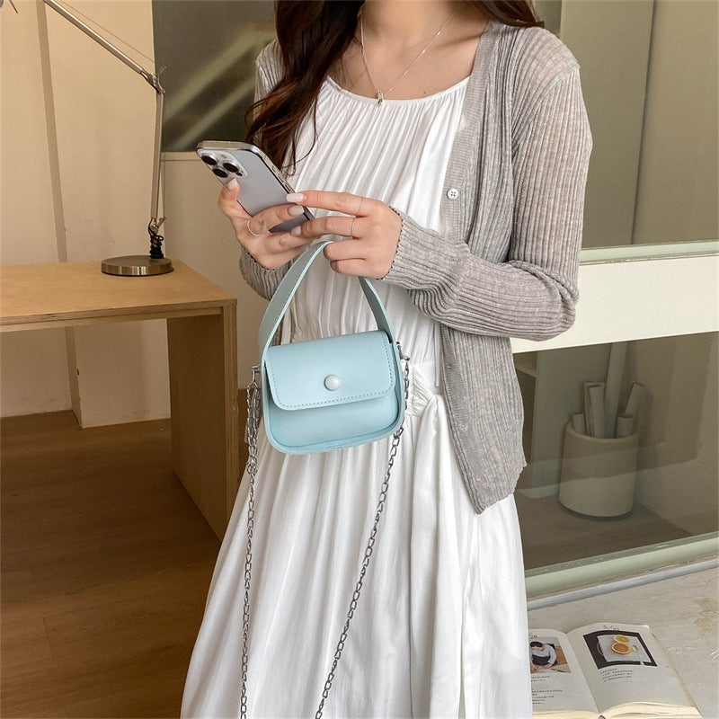 Solid Color Square PU Leather Shoulder Bag For Women With Chain Strap
