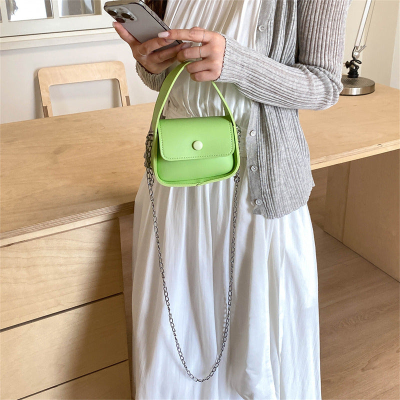 Solid Color Square PU Leather Shoulder Bag For Women With Chain Strap