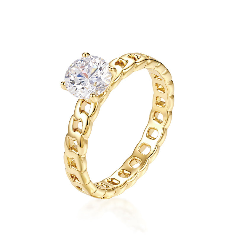 XUPING Geometric Ring For Women, 1 Piece, 18K Real Gold Plated With 0.01µm Thickness Featuring Zirconia Inlay