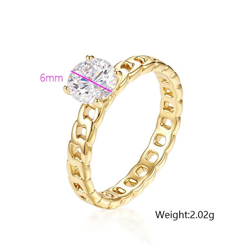 XUPING Geometric Ring For Women, 1 Piece, 18K Real Gold Plated With 0.01µm Thickness Featuring Zirconia Inlay