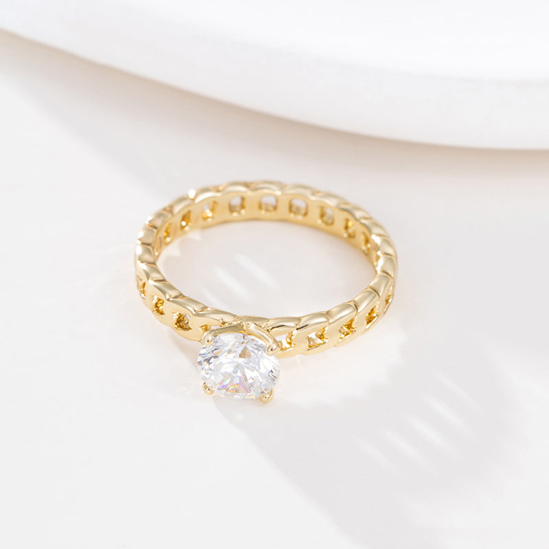 XUPING Geometric Ring For Women, 1 Piece, 18K Real Gold Plated With 0.01µm Thickness Featuring Zirconia Inlay
