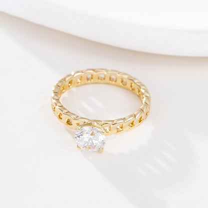 XUPING Geometric Ring For Women, 1 Piece, 18K Real Gold Plated With 0.01µm Thickness Featuring Zirconia Inlay