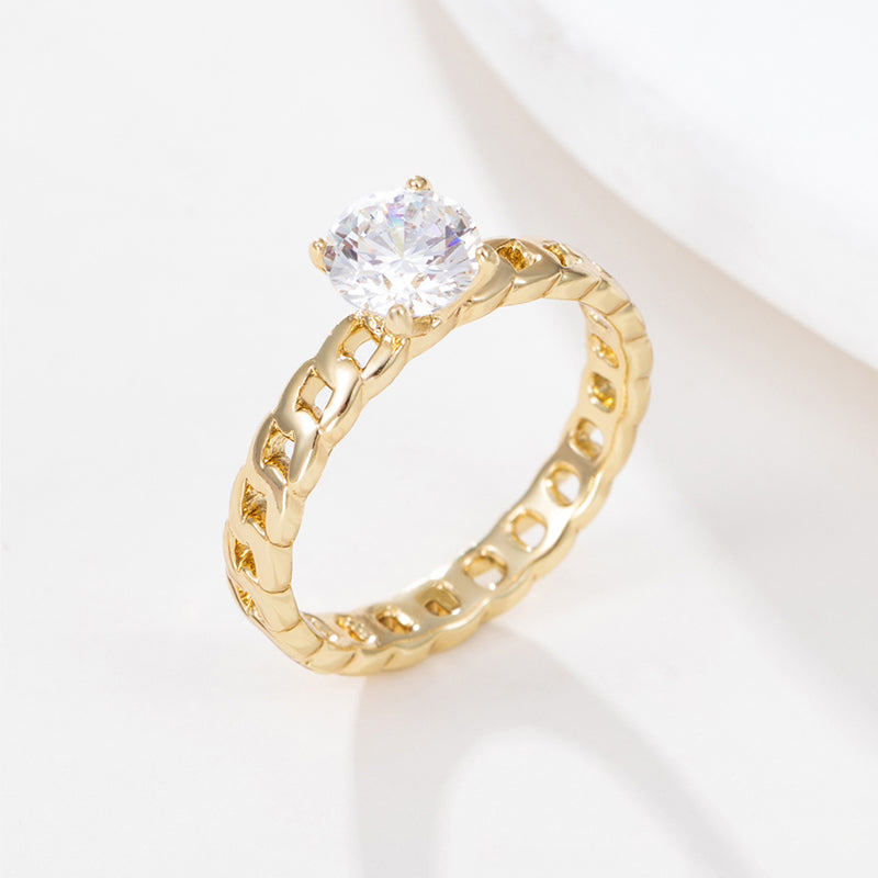 XUPING Geometric Ring For Women, 1 Piece, 18K Real Gold Plated With 0.01µm Thickness Featuring Zirconia Inlay