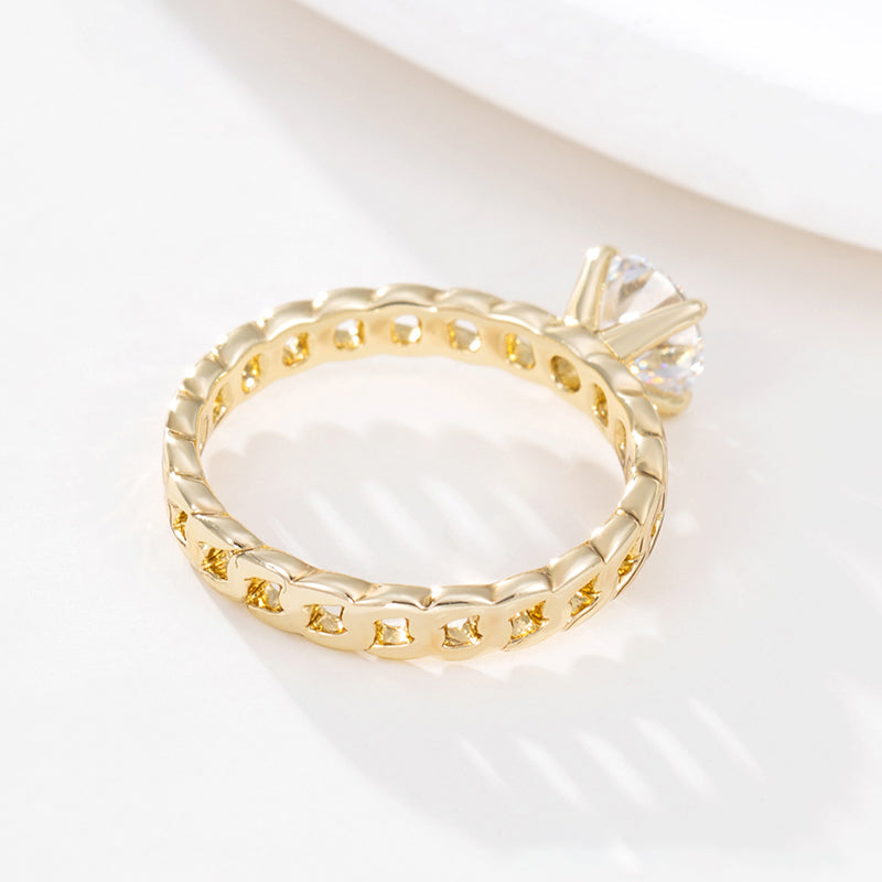 XUPING Geometric Ring For Women, 1 Piece, 18K Real Gold Plated With 0.01µm Thickness Featuring Zirconia Inlay