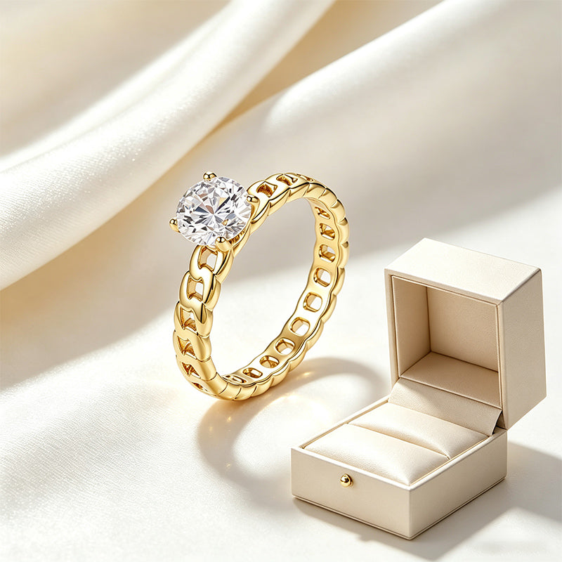XUPING Geometric Ring For Women, 1 Piece, 18K Real Gold Plated With 0.01µm Thickness Featuring Zirconia Inlay