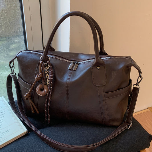 Solid Color Square PU Leather Boston Bag For Women With Top Handle, Perfect For Spring And Summer