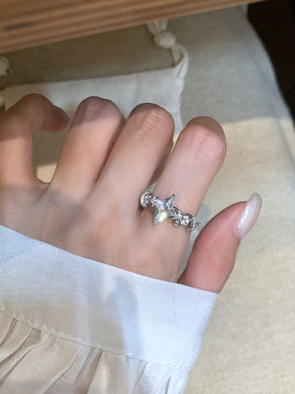 Novelty Star Ring For Women Handmade Alloy Ring With Zircon Inlay