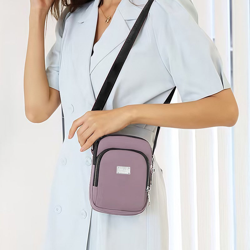 Women’s Splicing Square Phone Wallet In Oxford Cloth With Sewing Thread Detail, Perfect For Summer