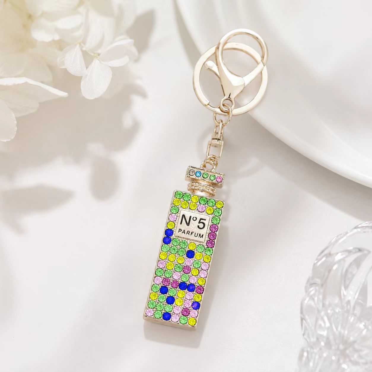 Perfume Bottle Key Chain Featuring Rhinestones And Durable Alloy Material