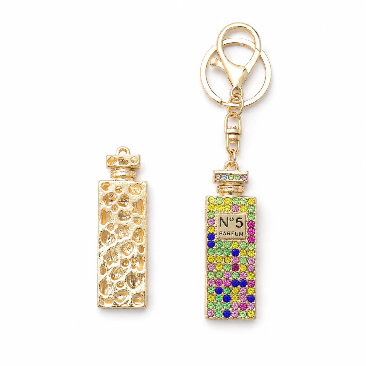 Perfume Bottle Key Chain Featuring Rhinestones And Durable Alloy Material