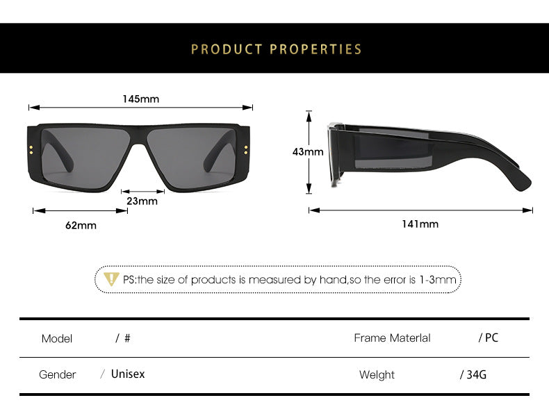 Unisex Square Full Frame Sunglasses With PC Lens Material In Dyed Black, Perfect For Summer