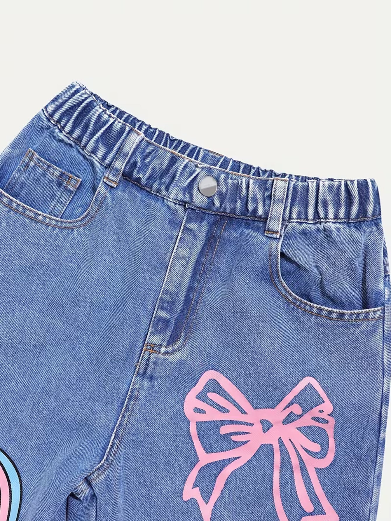 Solid Color Casual Denim Straight Pants For Girls In Blue Full Length Children's Denim Trousers