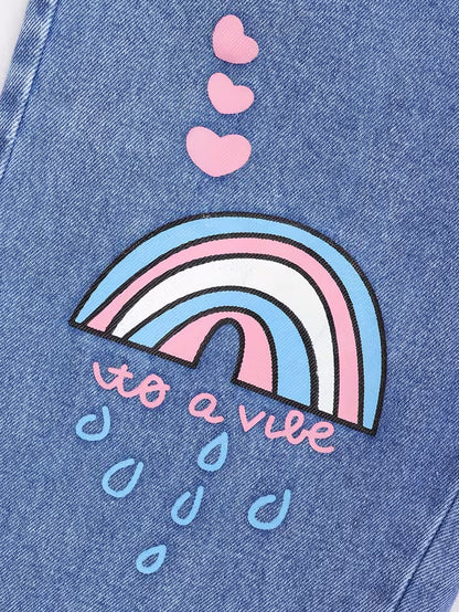 Solid Color Casual Denim Straight Pants For Girls In Blue Full Length Children's Denim Trousers