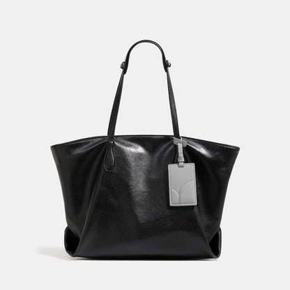 Women’s Square PU Leather Tote Bag With Sewing Thread Detail, Single Shoulder Strap, Large Capacity