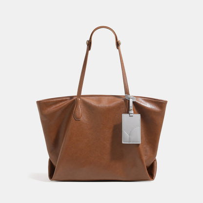 Women’s Square PU Leather Tote Bag With Sewing Thread Detail, Single Shoulder Strap, Large Capacity