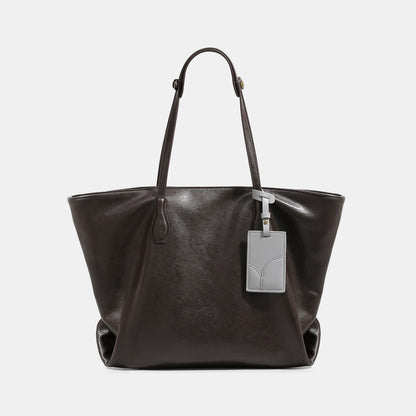 Women’s Square PU Leather Tote Bag With Sewing Thread Detail, Single Shoulder Strap, Large Capacity