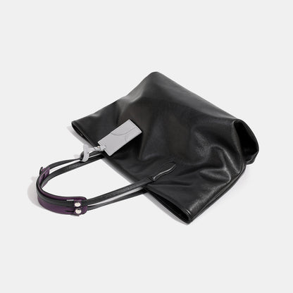 Women’s Square PU Leather Tote Bag With Sewing Thread Detail, Single Shoulder Strap, Large Capacity