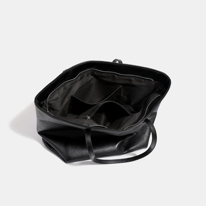 Women’s Square PU Leather Tote Bag With Sewing Thread Detail, Single Shoulder Strap, Large Capacity