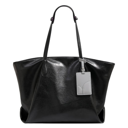 Women’s Square PU Leather Tote Bag With Sewing Thread Detail, Single Shoulder Strap, Large Capacity