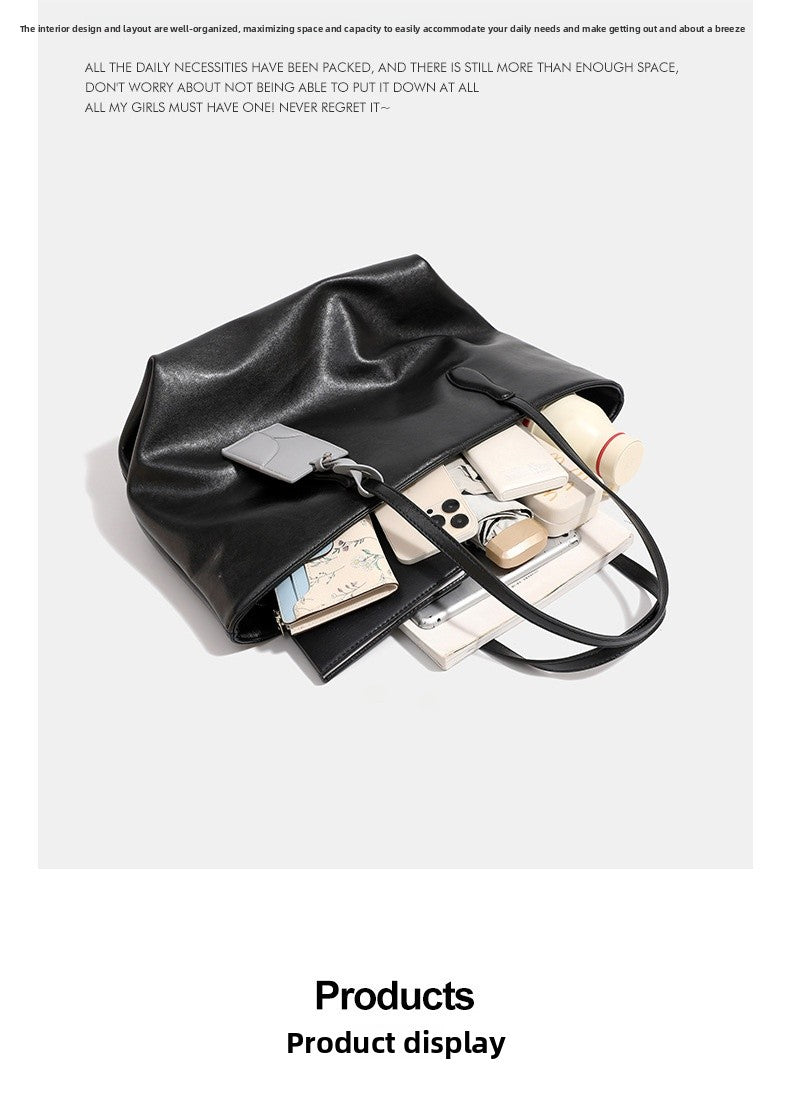 Women’s Square PU Leather Tote Bag With Sewing Thread Detail, Single Shoulder Strap, Large Capacity