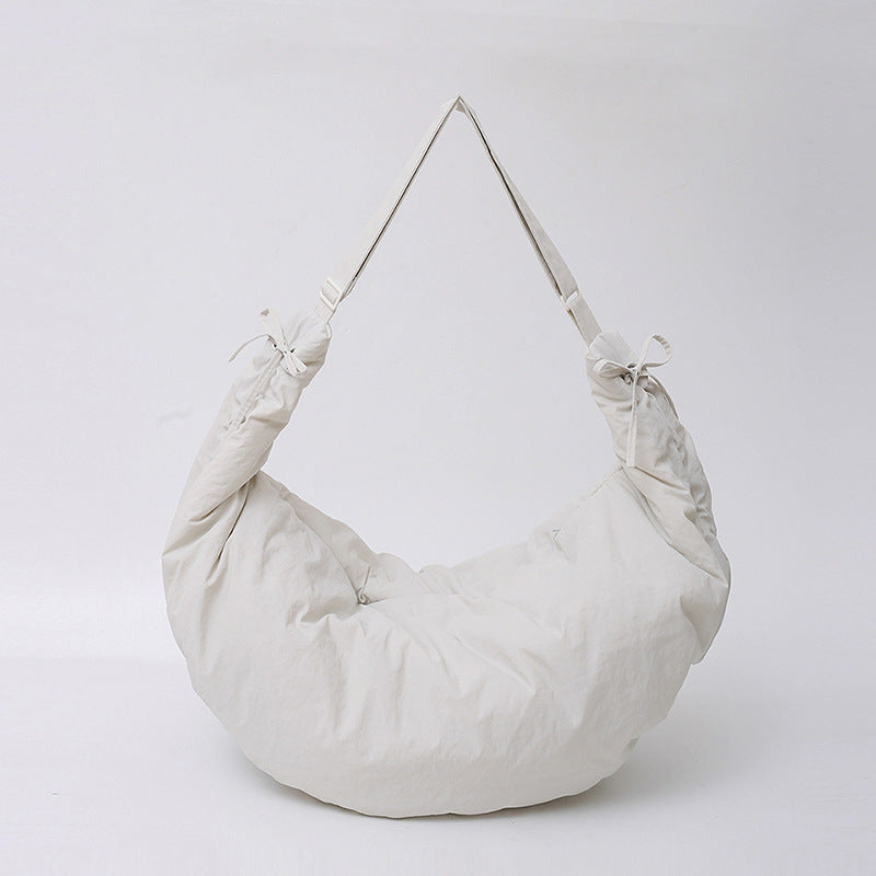 Women’s Nylon Tote Bag With Dumpling Shape Featuring Sewing Thread And Single Shoulder Strap