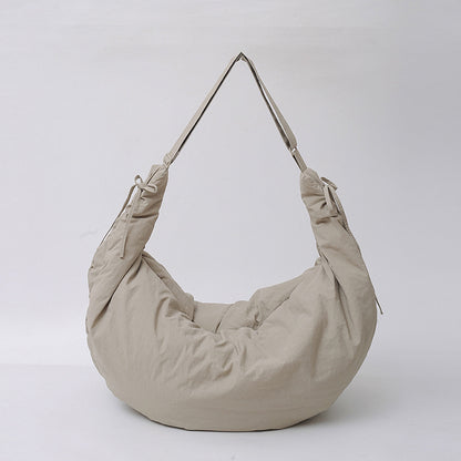 Women’s Nylon Tote Bag With Dumpling Shape Featuring Sewing Thread And Single Shoulder Strap
