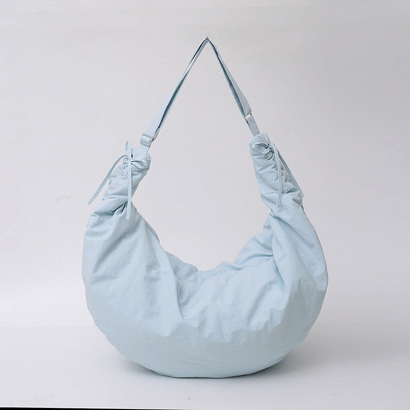 Women’s Nylon Tote Bag With Dumpling Shape Featuring Sewing Thread And Single Shoulder Strap
