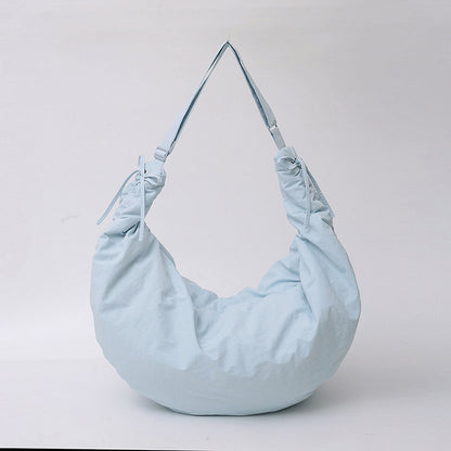 Women’s Nylon Tote Bag With Dumpling Shape Featuring Sewing Thread And Single Shoulder Strap
