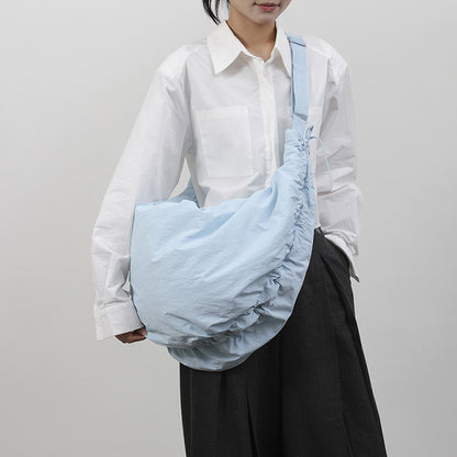 Women’s Nylon Tote Bag With Dumpling Shape Featuring Sewing Thread And Single Shoulder Strap