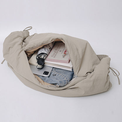 Women’s Nylon Tote Bag With Dumpling Shape Featuring Sewing Thread And Single Shoulder Strap