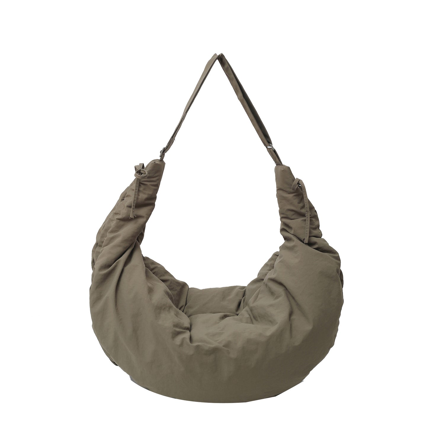 Women’s Nylon Tote Bag With Dumpling Shape Featuring Sewing Thread And Single Shoulder Strap
