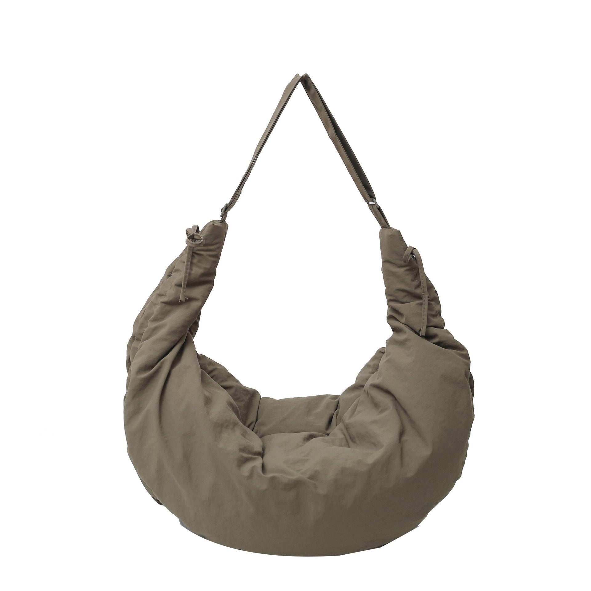 Women’s Nylon Tote Bag With Dumpling Shape Featuring Sewing Thread And Single Shoulder Strap
