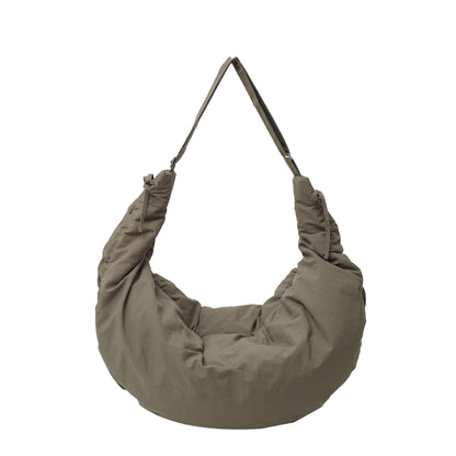 Women’s Nylon Tote Bag With Dumpling Shape Featuring Sewing Thread And Single Shoulder Strap