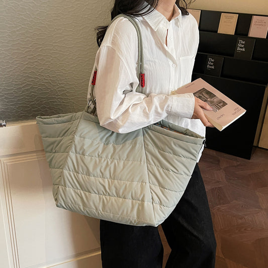 Women’s Polyester Bucket Tote Bag With Sewing Thread Detail, Top Handle And Large Capacity