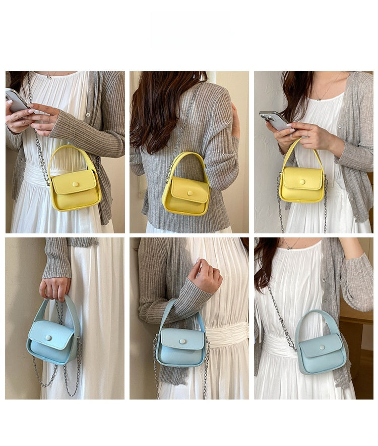 Solid Color Square PU Leather Shoulder Bag For Women With Chain Strap