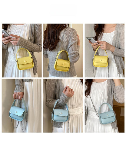 Solid Color Square PU Leather Shoulder Bag For Women With Chain Strap
