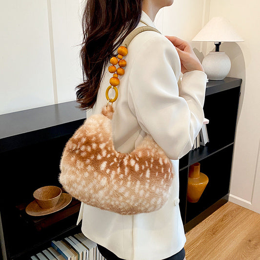 Women’s Dumpling Shape Plush Shoulder Bag With Top Handle, Perfect For Autumn