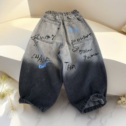Denim Jeans For Baby Boys Featuring Elastic Waist And Full Length Design