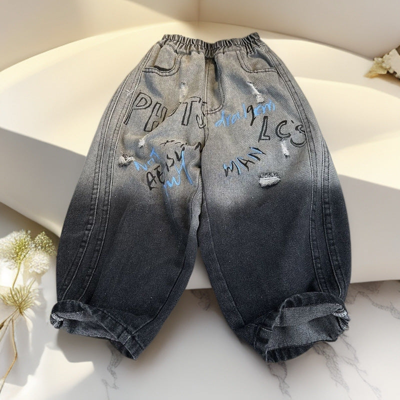 Denim Jeans For Baby Boys Featuring Elastic Waist And Full Length Design