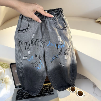 Denim Jeans For Baby Boys Featuring Elastic Waist And Full Length Design
