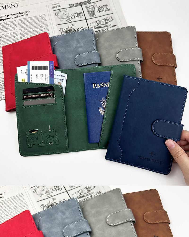 Unisex Solid Color RFID Passport Holder In PU Leather With Sewing Thread Detail
