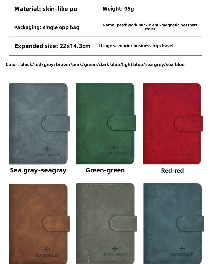 Unisex Solid Color RFID Passport Holder In PU Leather With Sewing Thread Detail