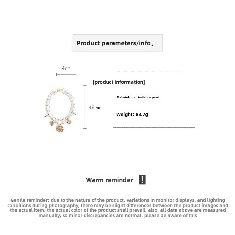 Women’s Double Layer Necklace With Gold Beaded Chain Featuring Imitation Pearl Flowers And Beading Craft