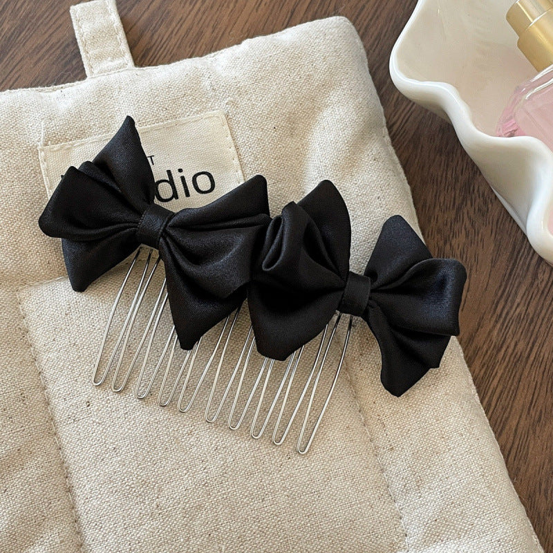 Bow Tie Insert Comb Hair Accessory For Women In Dyed Black Cloth, Perfect For Birthday