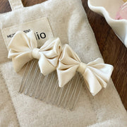 Beige Double Bow Hair Comb