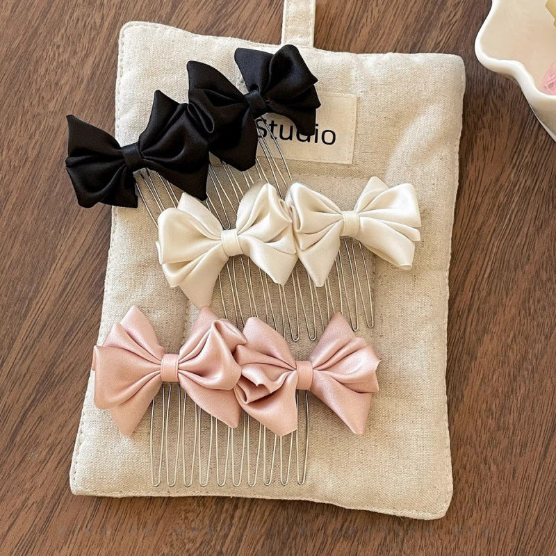 Bow Tie Insert Comb Hair Accessory For Women In Dyed Black Cloth, Perfect For Birthday