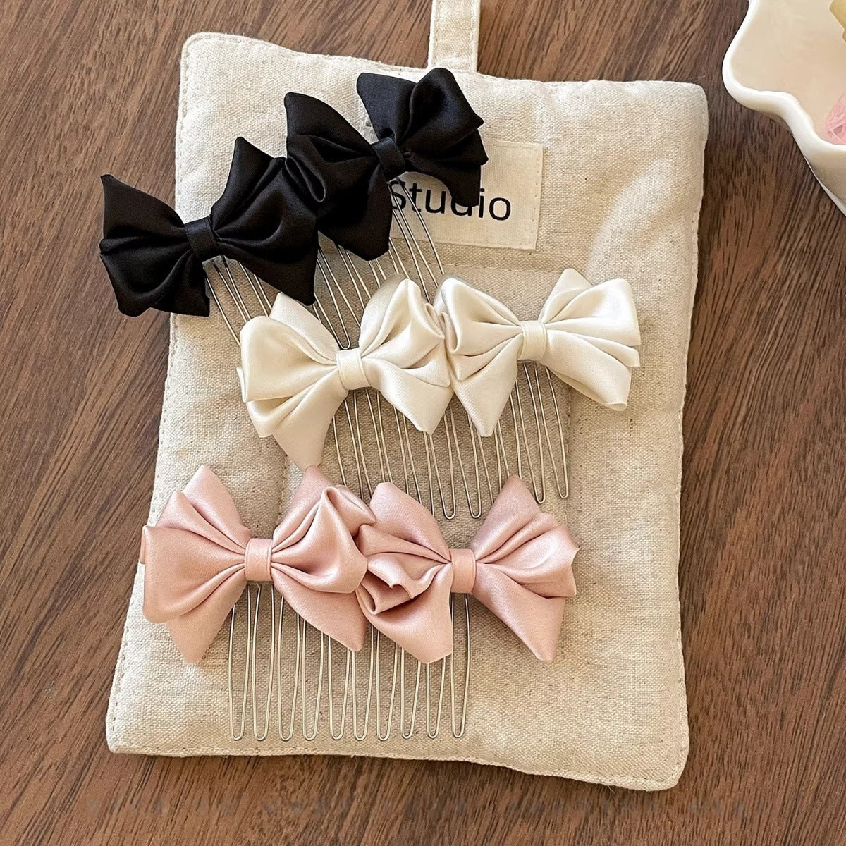 Bow Tie Insert Comb Hair Accessory For Women In Dyed Black Cloth, Perfect For Birthday